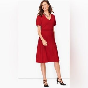 Talbots Size XS Red Pleated Flutter Sleeve Fit and Flare Knit Dress NEW!